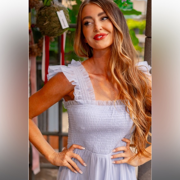 NWT Listicle Smocked Ruffle Tiered Mesh Midi Maxi Dress Size Large Retail $74 - Picture 11 of 16